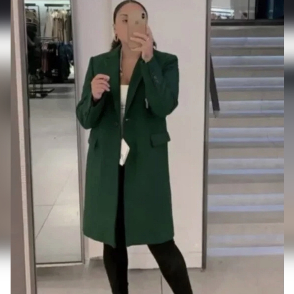 ZARA Bottle Green Wool Coat MANTECO 9164/744 - Picture 3 of 6